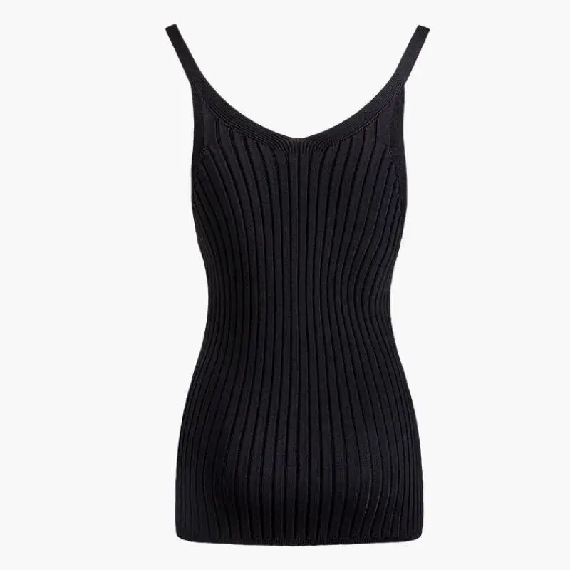 Майка женская трикотажная без рукавов с V-образным вырезом и металлической