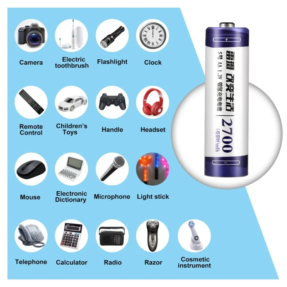 8 шт. LEISE 2700mAh 1,2 V AA Ni-MH перезаряжаемая батарея высокой емкости с предварительной зарядкой nimh Baterias подходит для игрушек с дистанционным управлением