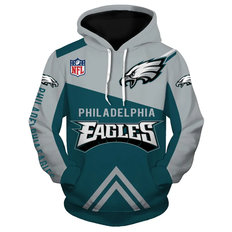

Philadelphia men's long sleeve casual Eagles hoodie Gray green stitching letters cartoon eagle print 3D sweatshirts