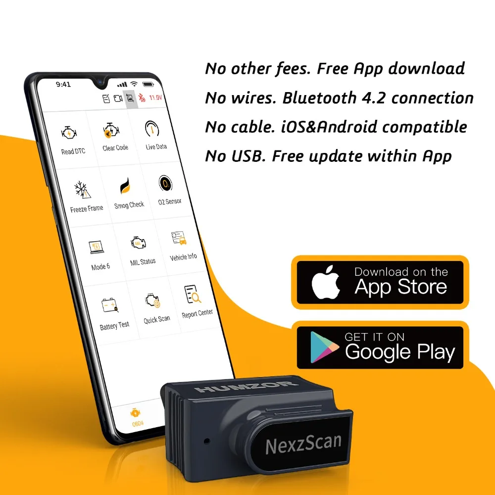HUMZOR NexzScan OBD2 сканер автомобильный считыватель кодов Bluetooth 4,2 диагностический инструмент для iPhone, iPad и Android PK Bluedriver OBDLink