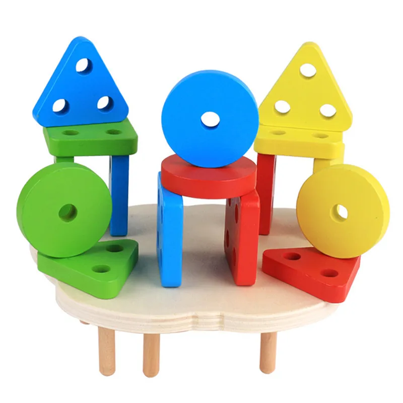 

2019 New Style Wooden 3D Geometry Shape Educational Sorting Board Building Blocks Children Learning Matching Blocks Toys