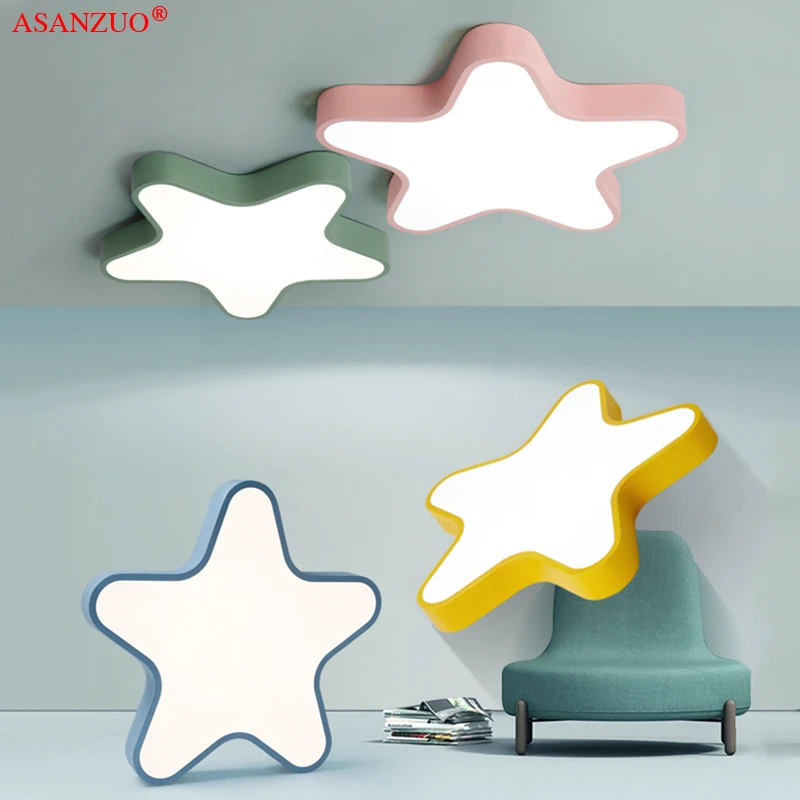 Macaron children's room lamp boy simple bedroom lamp warm and romantic princess five-pointed star ceiling lamp study lamp