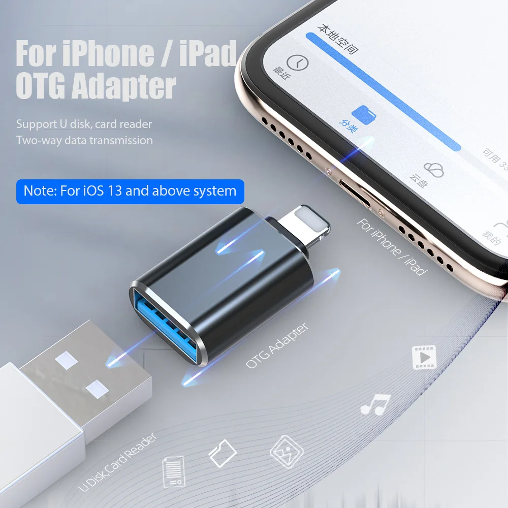 OTG адаптер для iPhone 12 mini xs 11 Pro Max конвертеры зарядки данных iPad IOS 13 на USB 3 0 Поддержка U