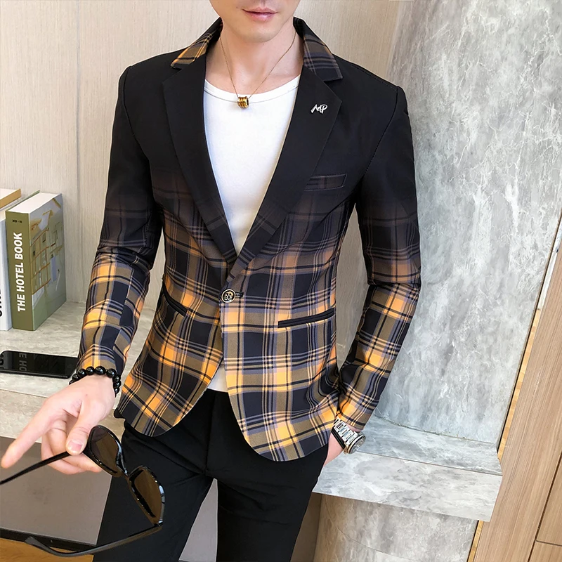 Wedding Business Clothing Male Blazer Masculino 2020 Spring British Style Plaid For Men Suit Jacket Casual Dress Coat | Мужская одежда