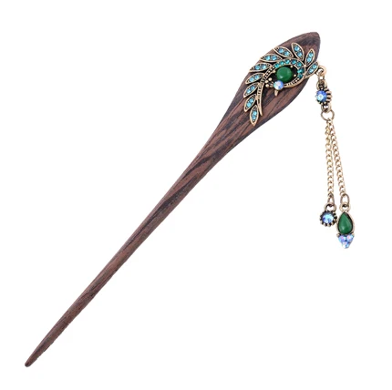 Деревянные палочки для волос в стиле ретро с кристаллами и стразами женский