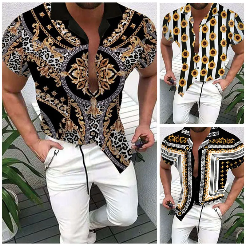 

Hot Sale Summer Men's Clothing Casual Printed Shirt Single-Breasted Cardigan High-end Branded Hawaiian short Sleeve Shirt Men