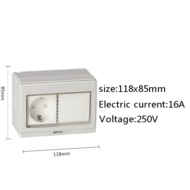 Surface Mounted Waterproof Wall Switch Germany Type 1 Way Socket +1 Widely Used Swicth EU Plug 16A 250V | Обустройство дома