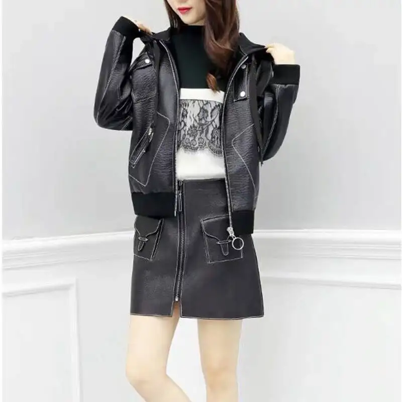 

Autumn and winter 2021 new leather women's Korean versatile casual fashion women's wear short leather jacket women's wear