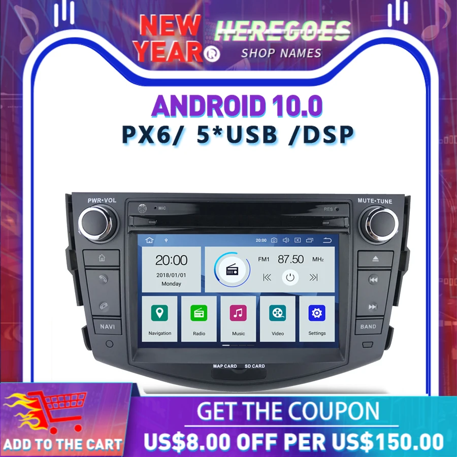 PX6 DSP Android 10 0 4 Гб + 64 2din автомобильный dvd-плеер GPS карта WIFI Bluetooth 5 RDS радио для Toyota RAV4 RAV