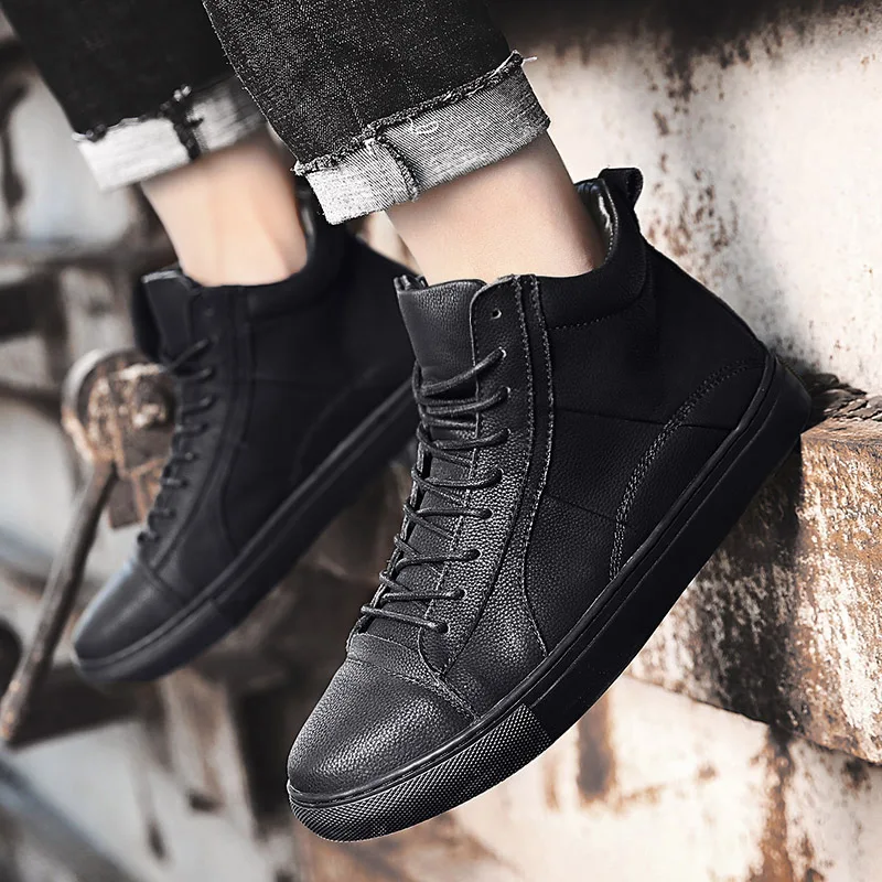 

Genuine Leather Martin Mens British Wild Short warm Boots High Boots Snow Military Boots Chelsea boots Men's with fur Shoes