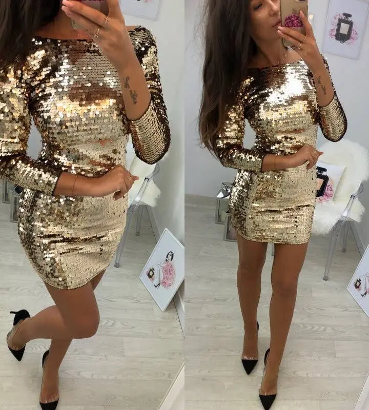 Женское сексуальное мини-платье с блестками блестящие Клубные вечерние платья