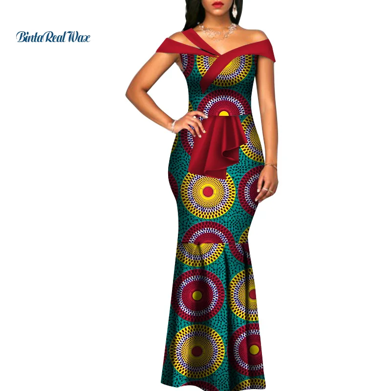 Африканские платья с вощеным принтом для женщин Летнее Длинное платье русалки