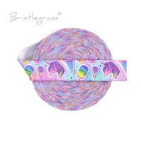 bristlegrass 2 5 yard 58 15mm rainbow unicorn print fold over elastic foe spandex satin band hair tie headband diy sewing trim