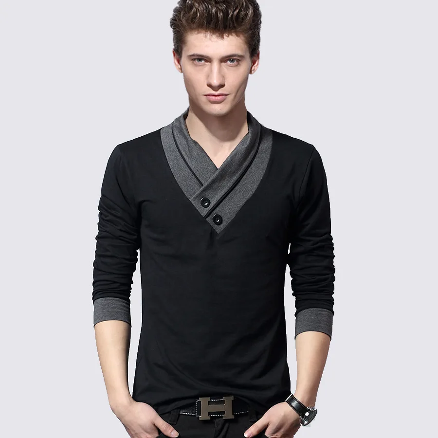 

2021 new men’s men’s t-shirt Korean fashion stand-up collar casual men’s long-sleeved Foundation t-shirt
