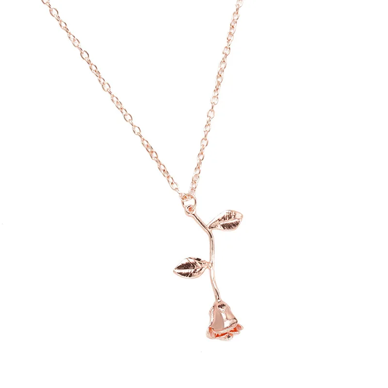 HebeDeer Rose Trendy Girl Simple Necklace Chain Women Silver Color TRENDY Pendant Necklaces Jewelry Lady Collares Collier | Украшения и