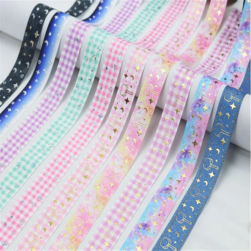 

4 meters Bronzing Star Moon Printed Polyester Ribbon DIY Bow Hair Accessories Gift Packing Party Decoration Ribbons