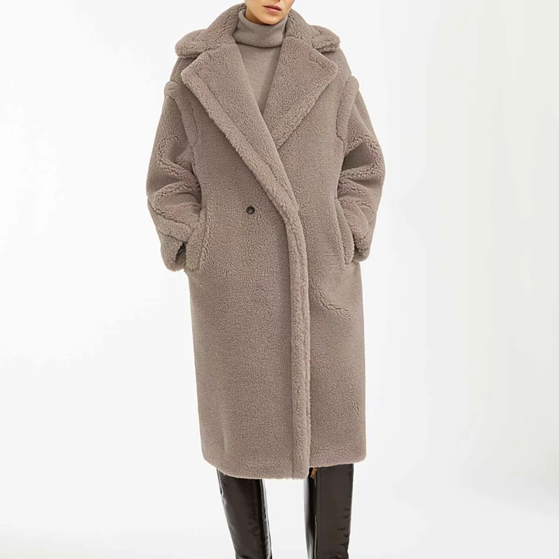 JuneLove зимы женщин шерсти Faux теплый длинное пальто в стиле ретро с длинным рукавом