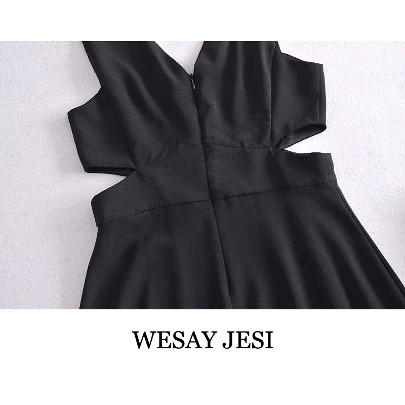 

WESAY JESI Summer Dress 2021 Black Strap Cross Backless Female Mini Skirt V-Neck Sleeveless Lace Front Decoration Slim Clothing