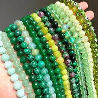 natural stone green agates malachite turquoise chalcedony jades crystal round beads for jewelry making diy bracelets necklaces