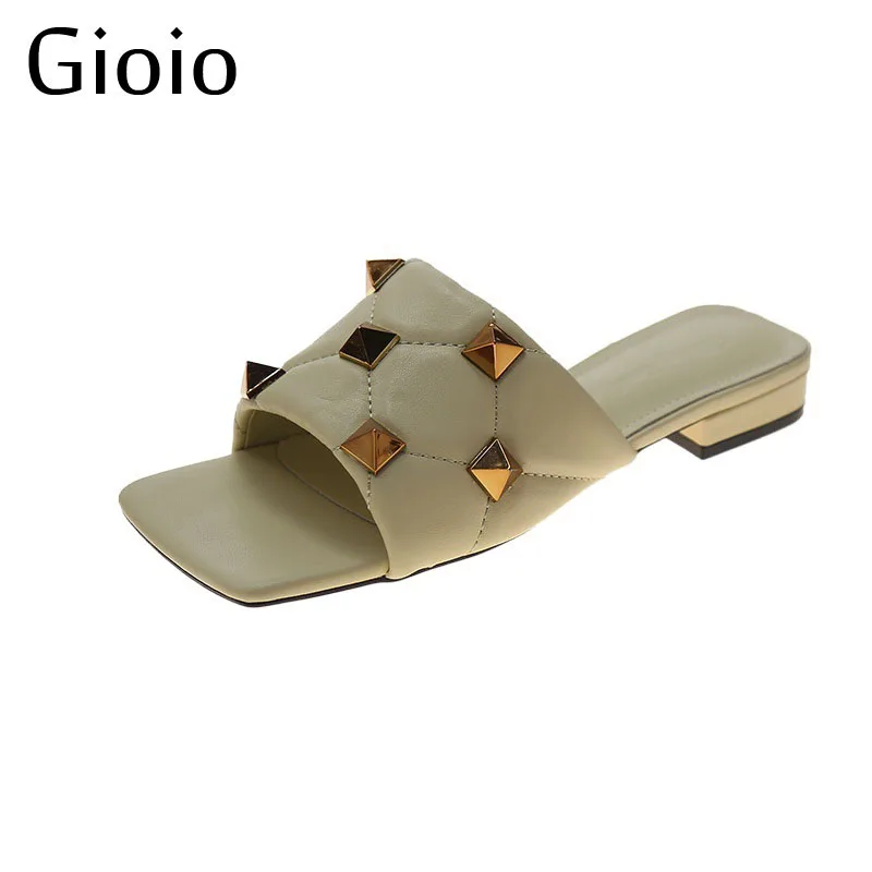 Gioio Women's Retro Slippery flat Platform Rivet Summer shoes Flat Shoes Sexy Red Fashion Roman Outdoor Beach Large Size Shoes