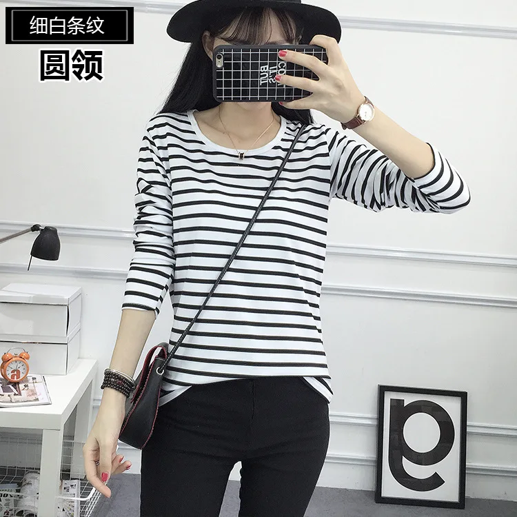 Повседневная зимняя одежда Футболка в полоску с круглым вырезом Женская куртка