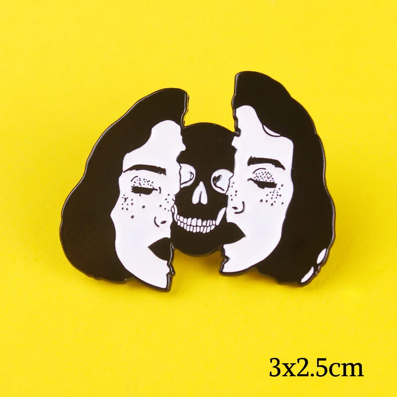 Разделенные лица эмалевая булавка Орган сердце Мозг Броши Рюкзак Одежда Заколка Байкер Значок Панк Ювелирные изделия Подарок для друзей.