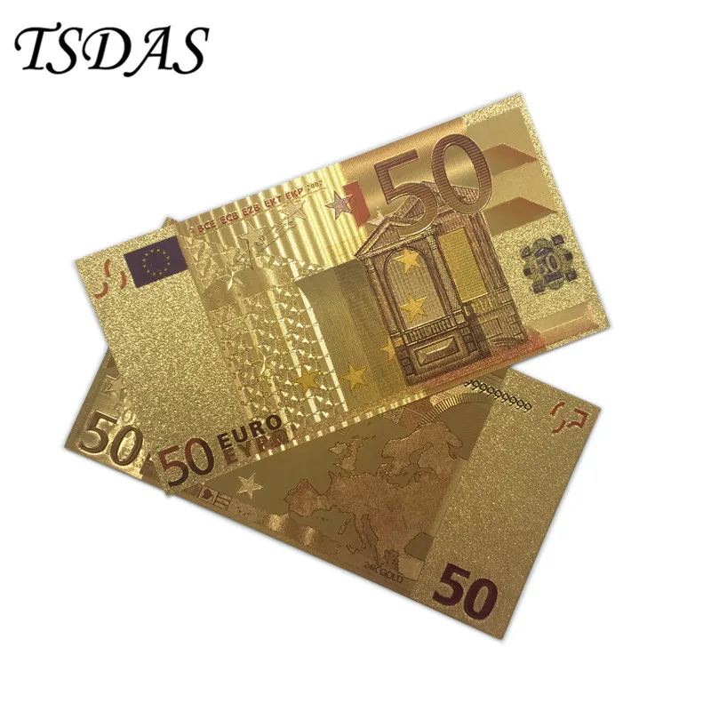 Бесплатная доставка Позолоченные евро банкноты 24K золотые в цветах креативный