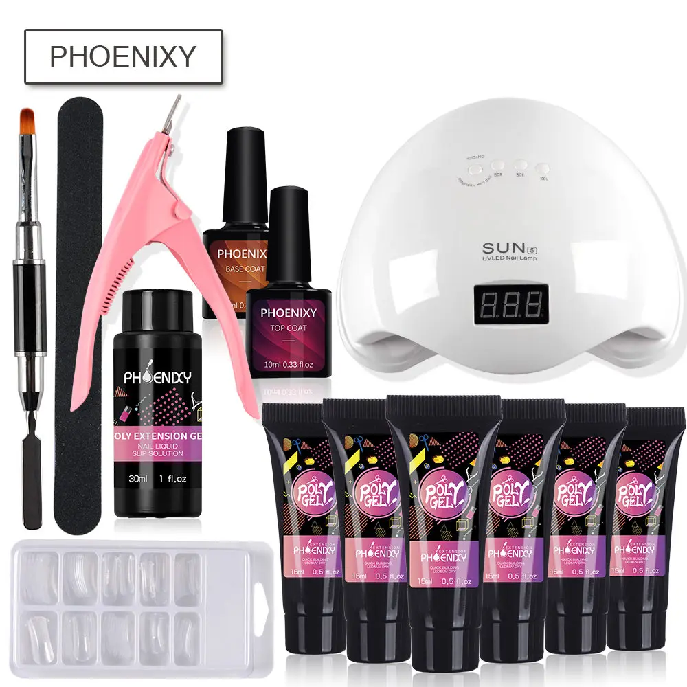 48W Lamp-6 colors Polygel набор для ногтей маникюрный набор машинка для стрижки 48 Вт Сушилка лампы для! полупостоянная Набор Для лаков био-Гели Soak Off дизайн ногтей маникюрный набор инструментов искусства ногтей полигель комплект - Цвет: 48W Lamp-6 colors