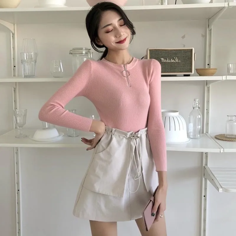 

Zipper Turtleneck Sweater Women Jumper Autumn Winter Clothes 2019 New Sueter Mujer Knitted Sweater Pullovers Pull Femme jersey