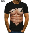 Мужская футболка в стиле панк-рок, Приталенная футболка с 3D-принтом мышц живота, лето 2021
