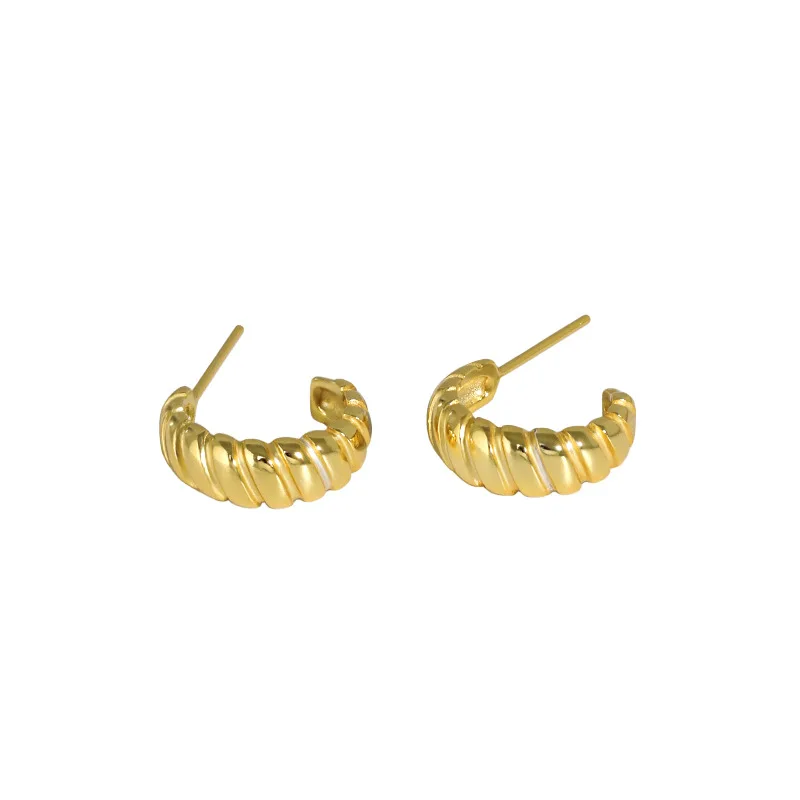 

CH-1216 Korean version of insS925 sterling silver niche design sense minimalist all-match twill twist texture earrings women