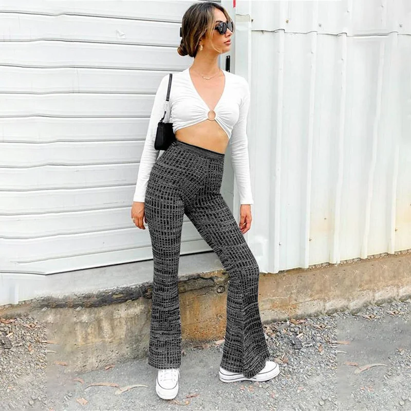 

Sweatpants Women Pants 2021 Autumn Knitted Sports Trousers High Waist Flare Pants Ladies Bell Pants Woman Plus Size Clothing