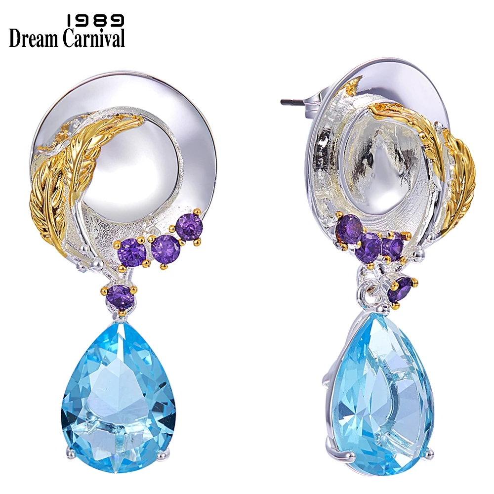 Женские серьги DreamCarnival1989 оригинальные Изящные синего цвета с кубическим