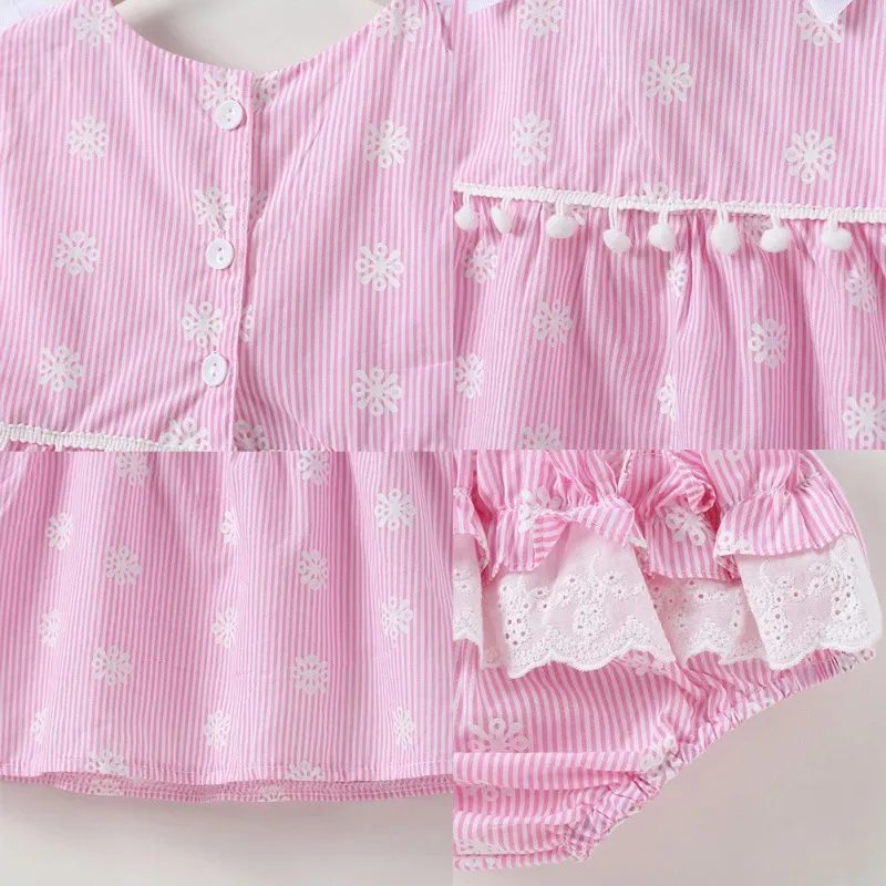 

HOT 2 PCS Baby Girl Cute Skirt Briefs Sets Summer Infant Striped Lace Trim Vest Skirt + PP Pants Girls Suit99