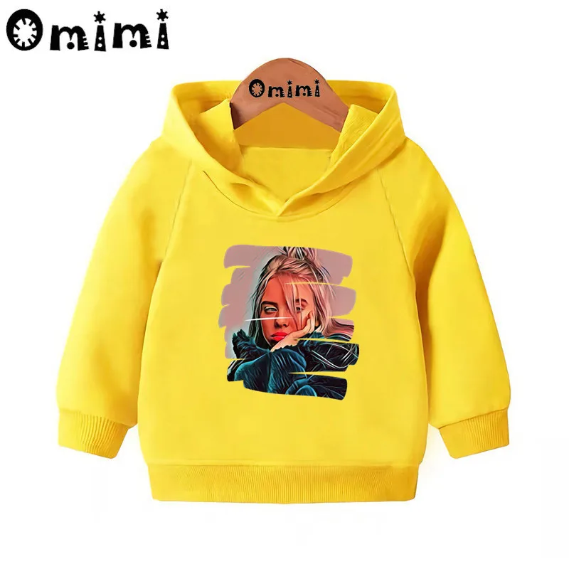 Детские толстовки Billie Eilish в стиле хип-хоп; Детские повседневные толстовки с капюшоном; пуловер для малышей; топы для девочек и мальчиков; осенняя одежда; KMT4545