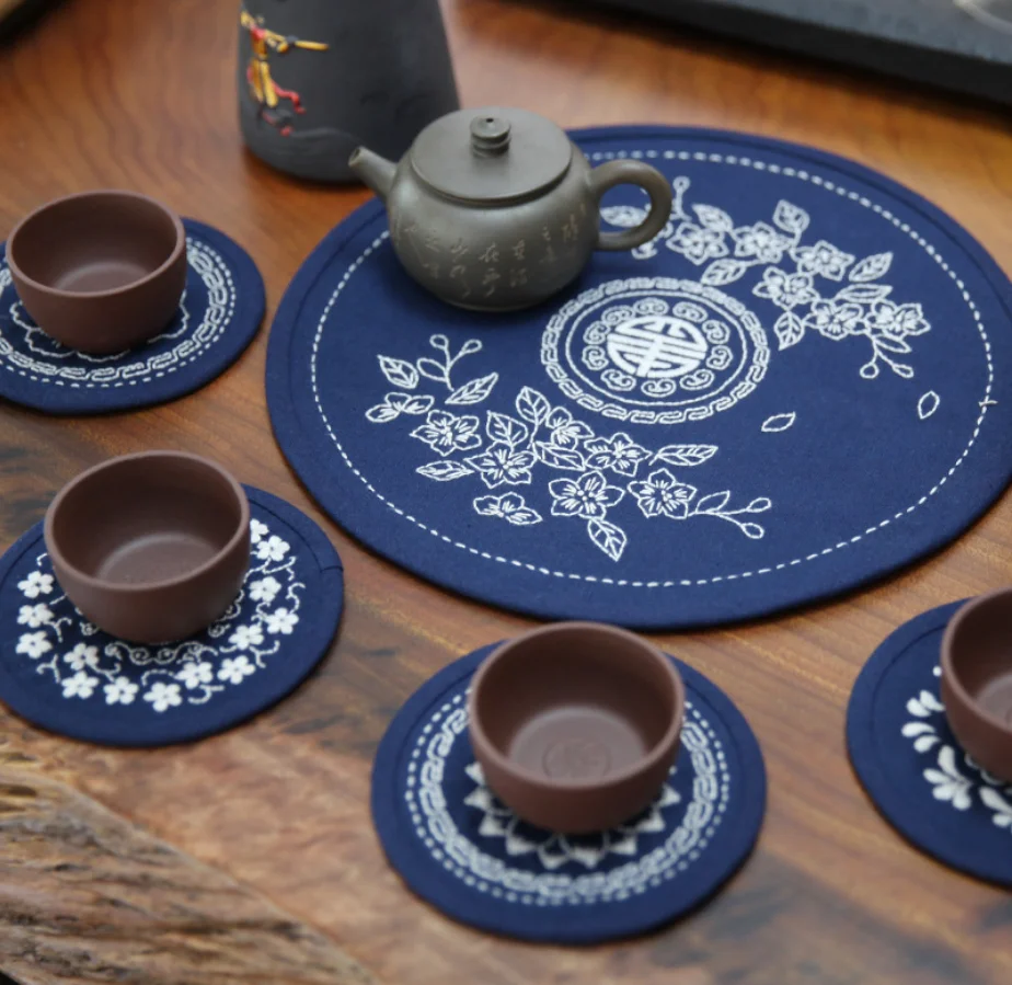 

Tea mat manual DIY material bag Beginners hand-made cloth embroidery tea art Chinese style coasters