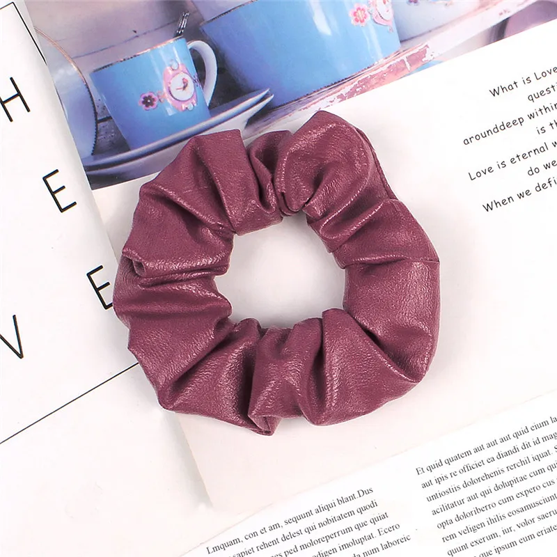 Для женщин Винтаж кожаные волосы PU Scrunchies большой Однотонные резинки; Стрейчевые удобные эластичные резинки для волос основные резинка для волос