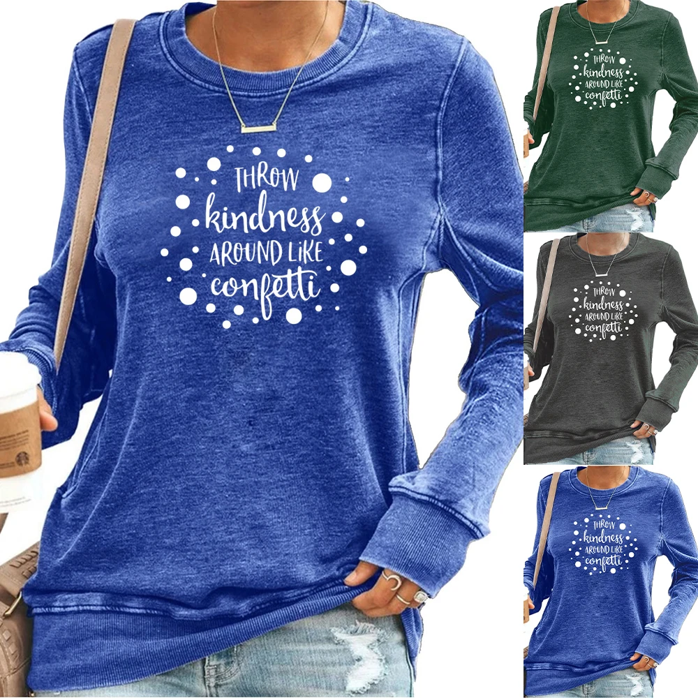 

Женская Однотонная футболка с буквенным принтом, пуловер, осенняя блузка с длинными рукавами, туника, топы, женские повседневные топы с прин...