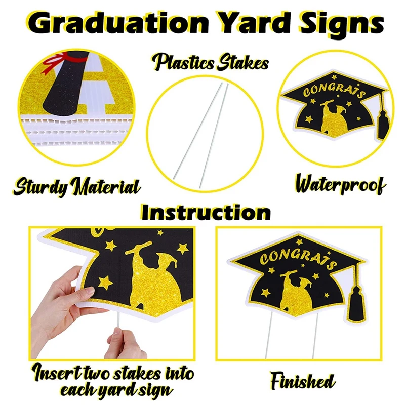 

Graduation Yard Sign Stakes Decorations - Congrats Grad Cap Outdoor Lawn Party Yard Sign Supplies Decor