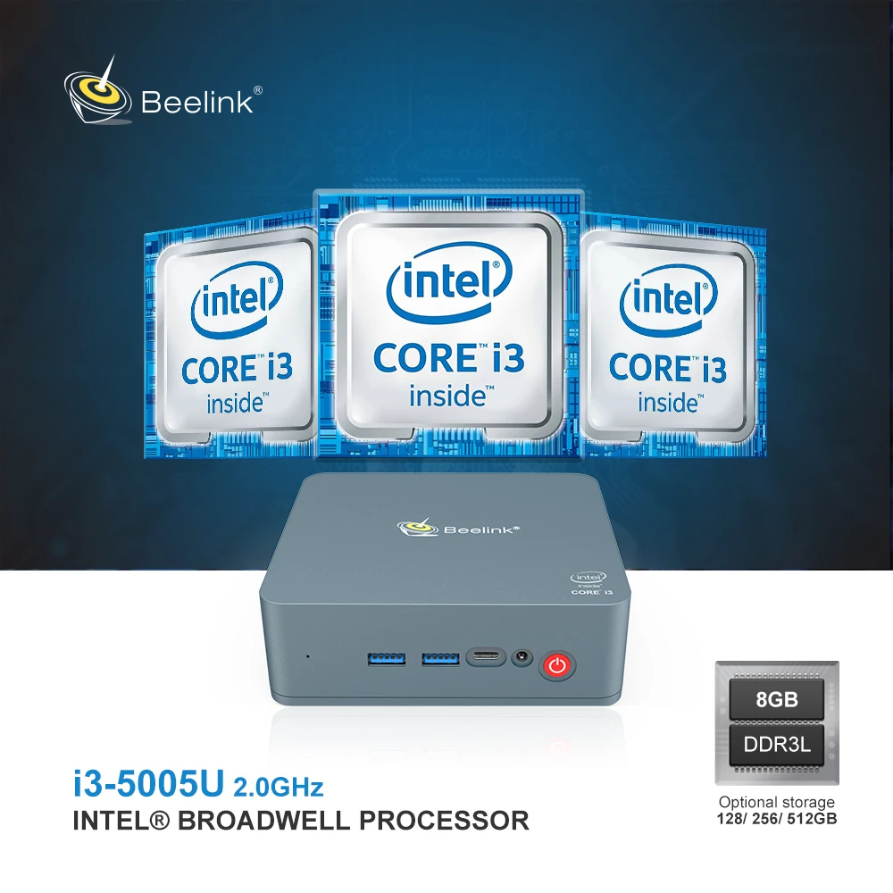 Beelink U55 Мини ПК Intel Core I3 5005U Win 10 2 4G + 5 8G Dual Wifi 8 Гб DDR3L 256 ГБ 512 SSD DP HDMI Двойной экран мини
