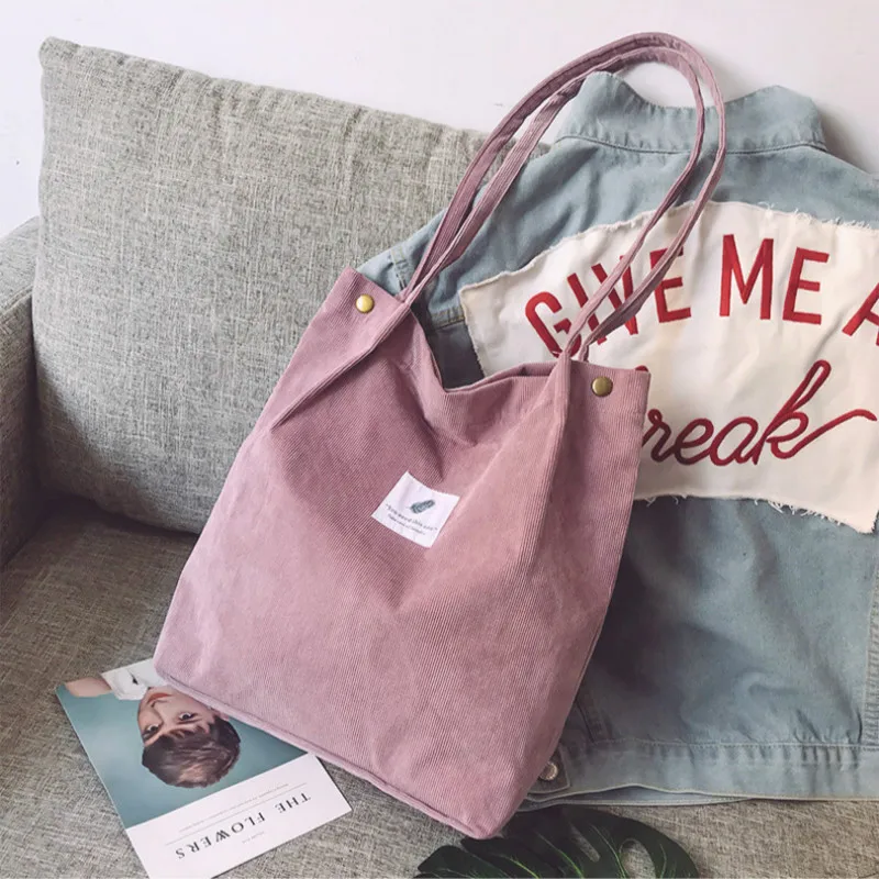 Pink Женская Вельветовая сумка через плечо, многоразовые сумки для покупок, Повседневная Сумка-тоут, женская сумка для определенного количества, Прямая поставка - Цвет: Pink