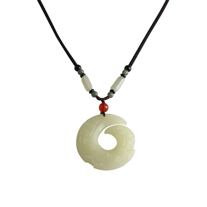 Natural White Chinese Jade Rune Pendant Fashion Necklace Charm Jewelry Double-sided Hollow Carved Amulet Gifts for Her Men | Украшения и
