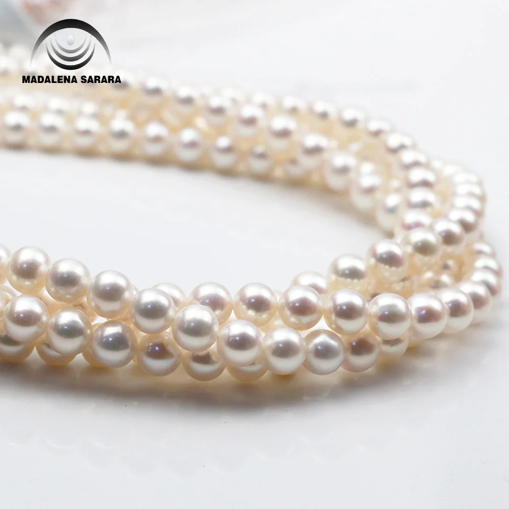 MADALENA SARARA AAAA Freshwater Pearl Necklace Strand Natural White Micro Flaw Perfect Round 8.5-9.0mm Women Jewelry Making