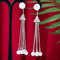 siscathy 2022 new fashion long tassel hanging earrings for women elegant pearl drop earring wedding party jewelry accessories