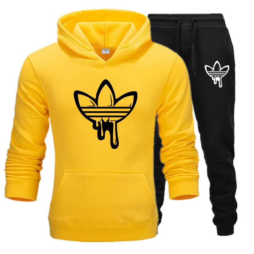 yellow84-97 Лидер продаж, брендовые комплекты из двух предметов, модные толстовки с капюшоном, спортивная одежда для мужчин, спортивный костюм, толстовка с капюшоном, осенняя мужская одежда, толстовки+ штаны, мужские комплекты - Цвет: yellow84-97