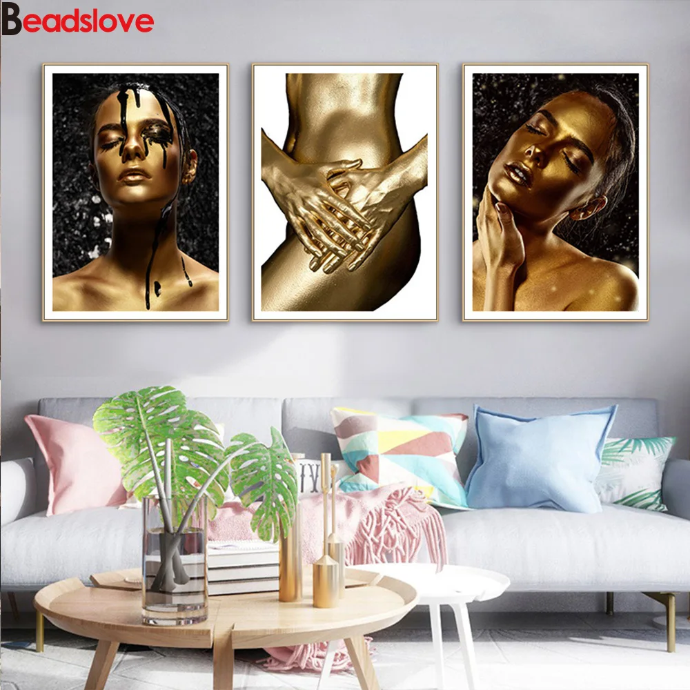 

Diy полностью квадратная круглая Алмазная картина африканская золотая человеческая леди тело 5d Алмазная мозаика вышивка женская картина ал...