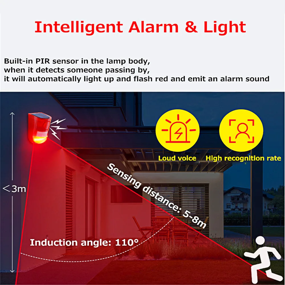 6LED Solar Alarm Light Outdoor PIR Motion Sensor Wall Lamp 4 Modes Waterproof IP65 For Path Farm Garden Warning Emergency | Освещение