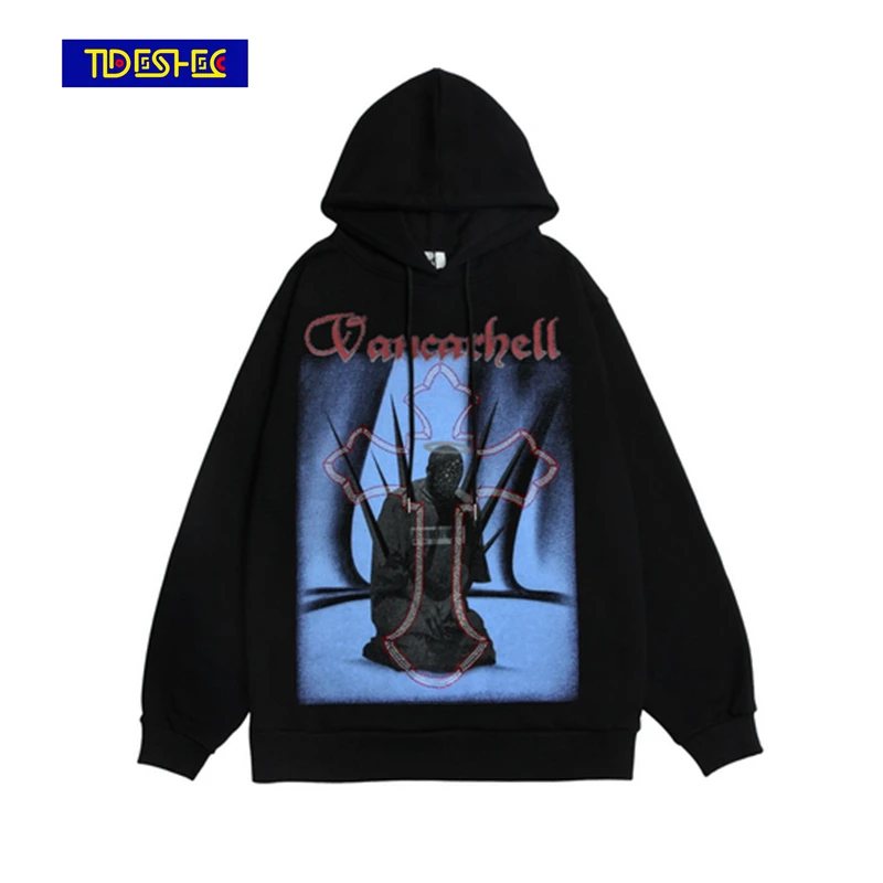 

2021 модная темная Толстовка Harajuku в стиле панк, уличная одежда, толстовки в стиле хип-хоп, модные толстовки с капюшоном, Свободный Мужской пуло...