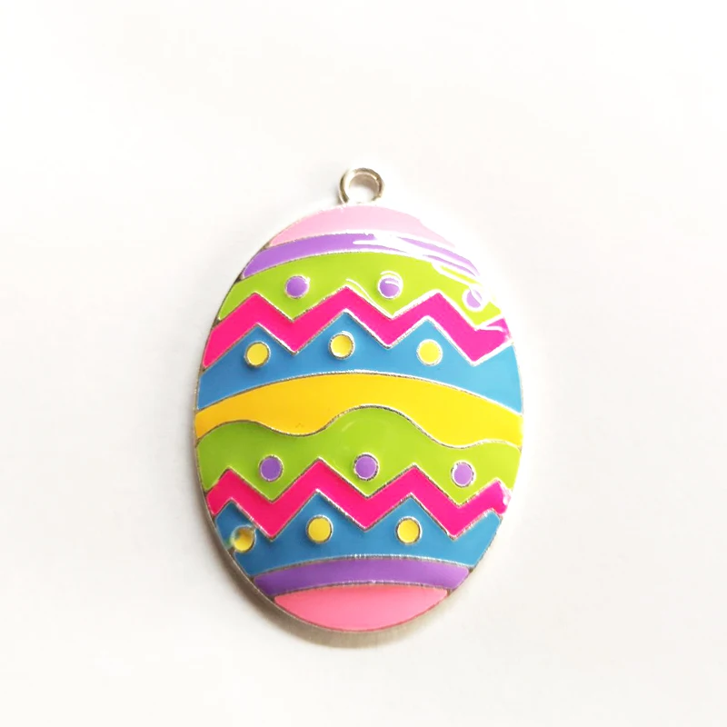 

Wholesale 43mm*35mm 10pcs/bag All Enamel Striped Easter Egg Pendants