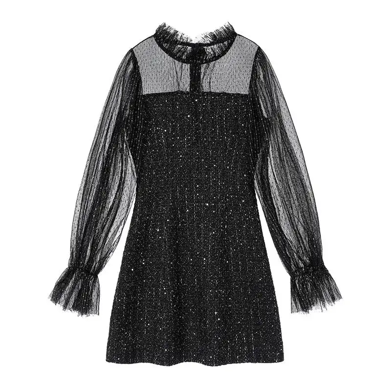 

Bella Philosophy 2020 Spring New Women Sexy Patchwork Dress Lady Elegant Butterfly Sleeve A-line Dress Female Lace Vestidos